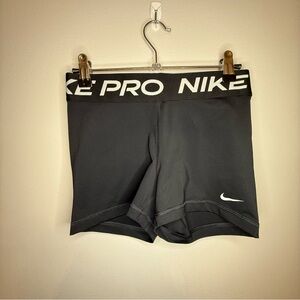 Nike Pro Dri-FIT Black with White Logo Shorts - Small
